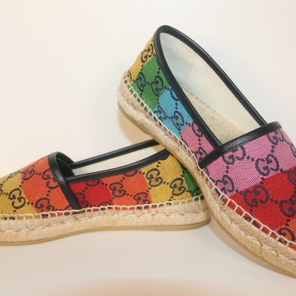 100% AUTHENTIC GUCCI MONOGRAM MULTICOLOR ESPADRILLES SHOES SIZE 35 - Picture 10 of 10